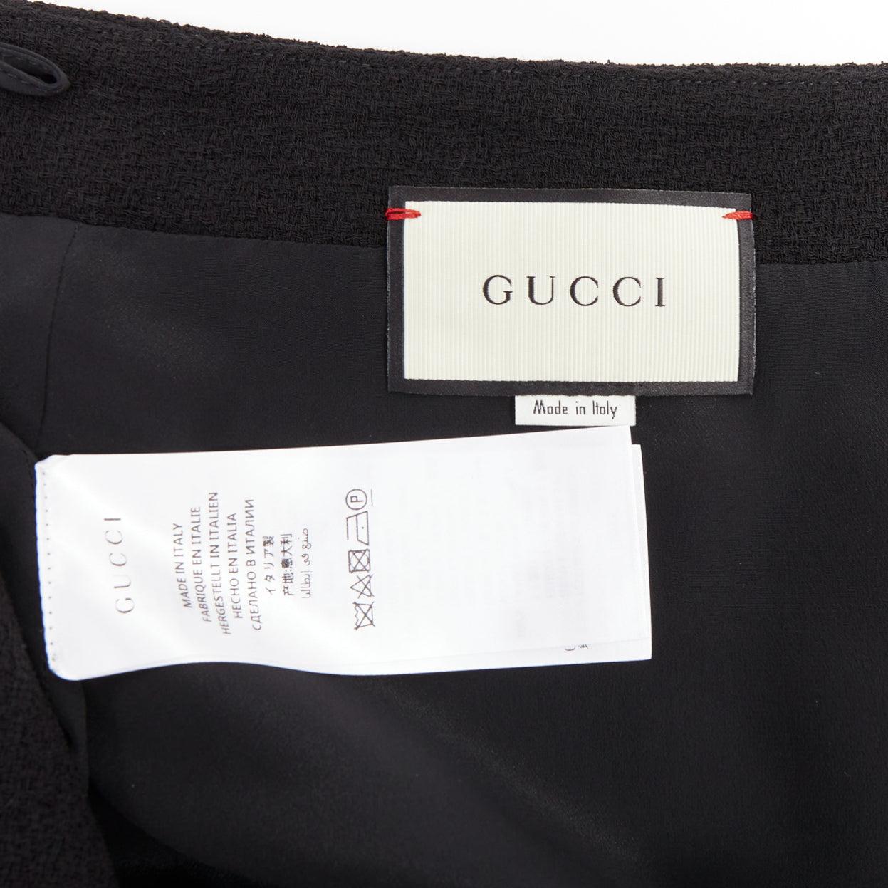 GUCCI 2017 black wool crepe cream trim hem A-line knee skirt IT40 S en venta 3