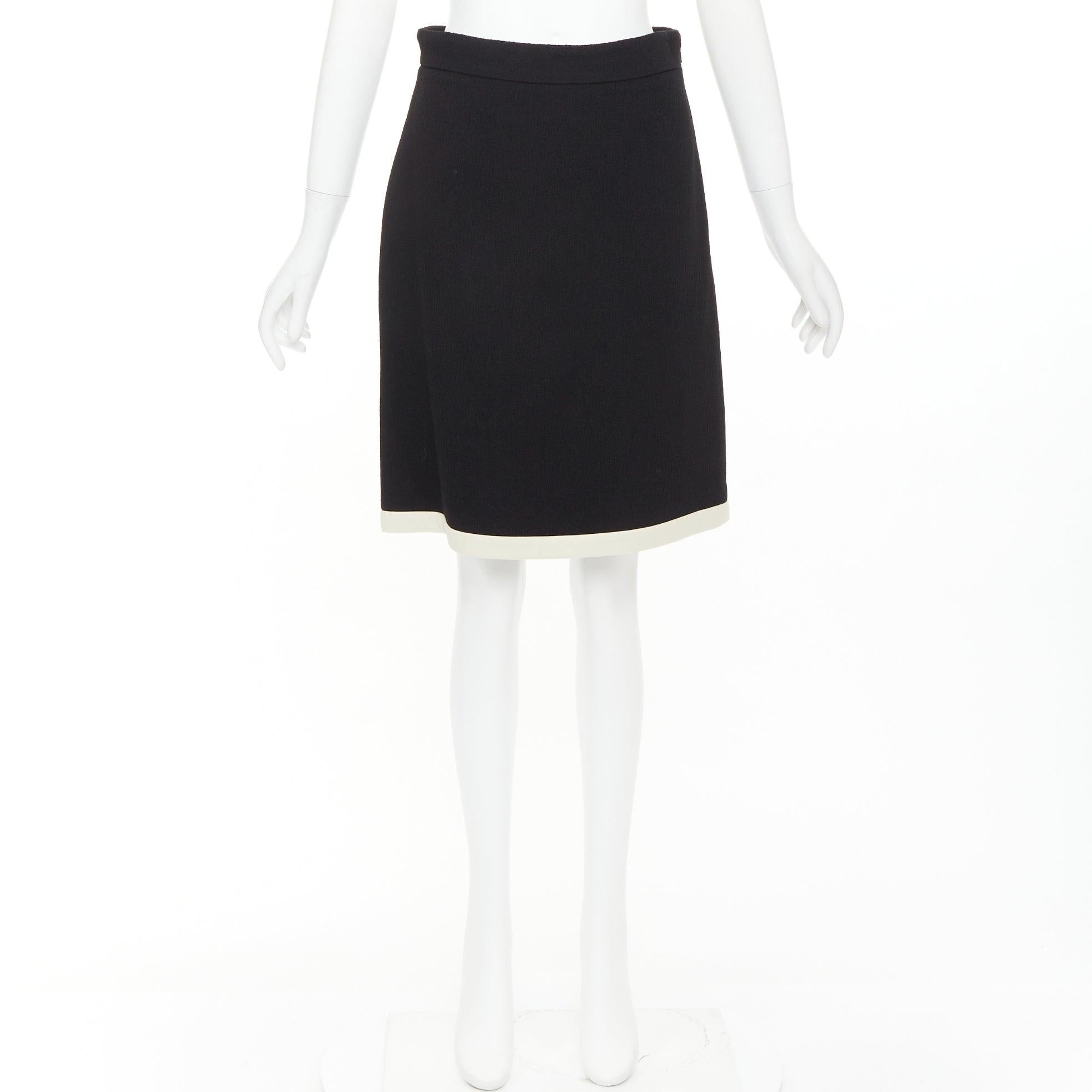 GUCCI 2017 black wool crepe cream trim hem A-line knee skirt IT40 S en venta 4