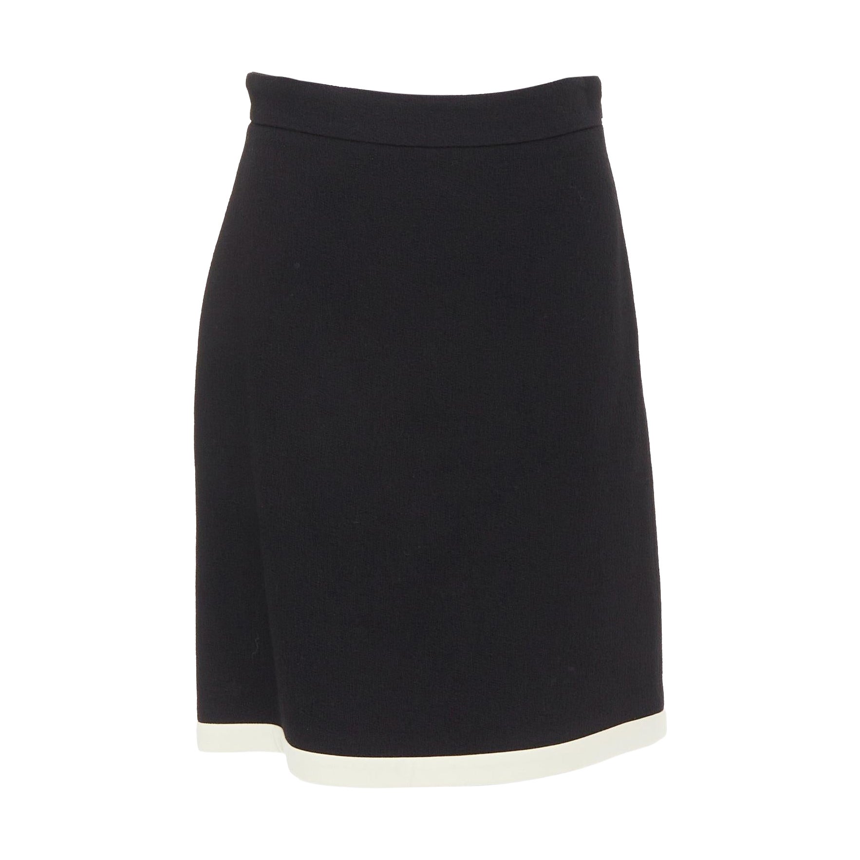 GUCCI 2017 black wool crepe cream trim hem A-line knee skirt IT40 S