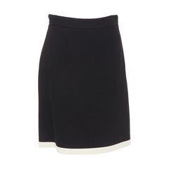 GUCCI 2017 black wool crepe cream trim hem A-line knee skirt IT40 S