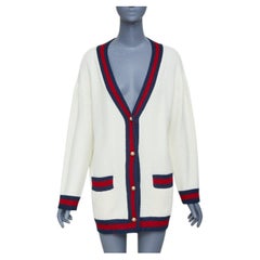 GUCCI 2017 Blind For Love web trim knit oversized cardigan sweater XS