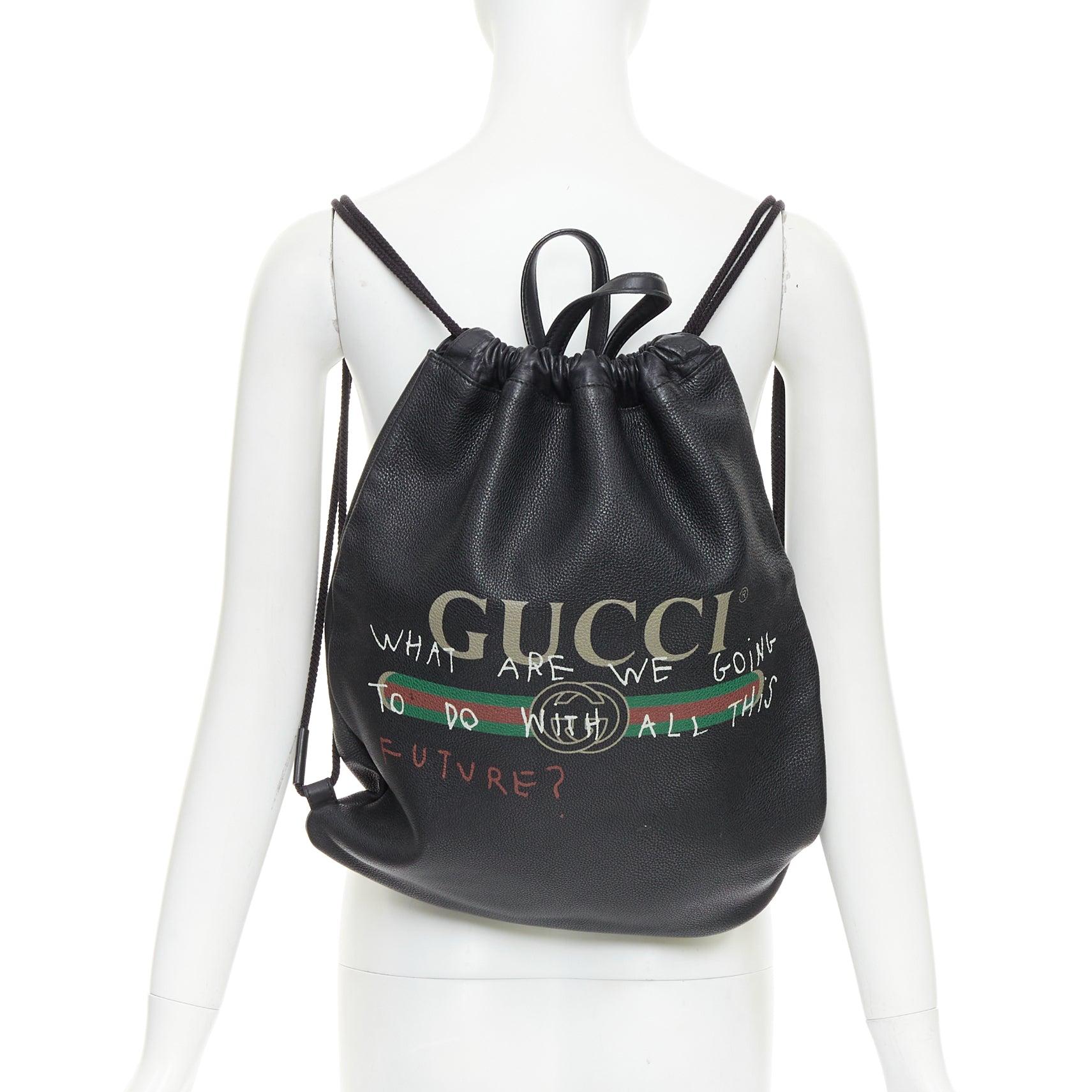GUCCI 2017 Coco Capitan black leather graffiti drawstring backpack tote bag
Reference: TGAS/E00875
Brand: Gucci
Designer: Alessandro Michele
Collection: 2017 Coco Capitan
Material: Leather
Color: Black, Multicolour
Pattern: Graffiti
Closure: