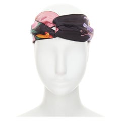 GUCCI 2017 Flora Snake print black silk twisted knot elastic headband turban