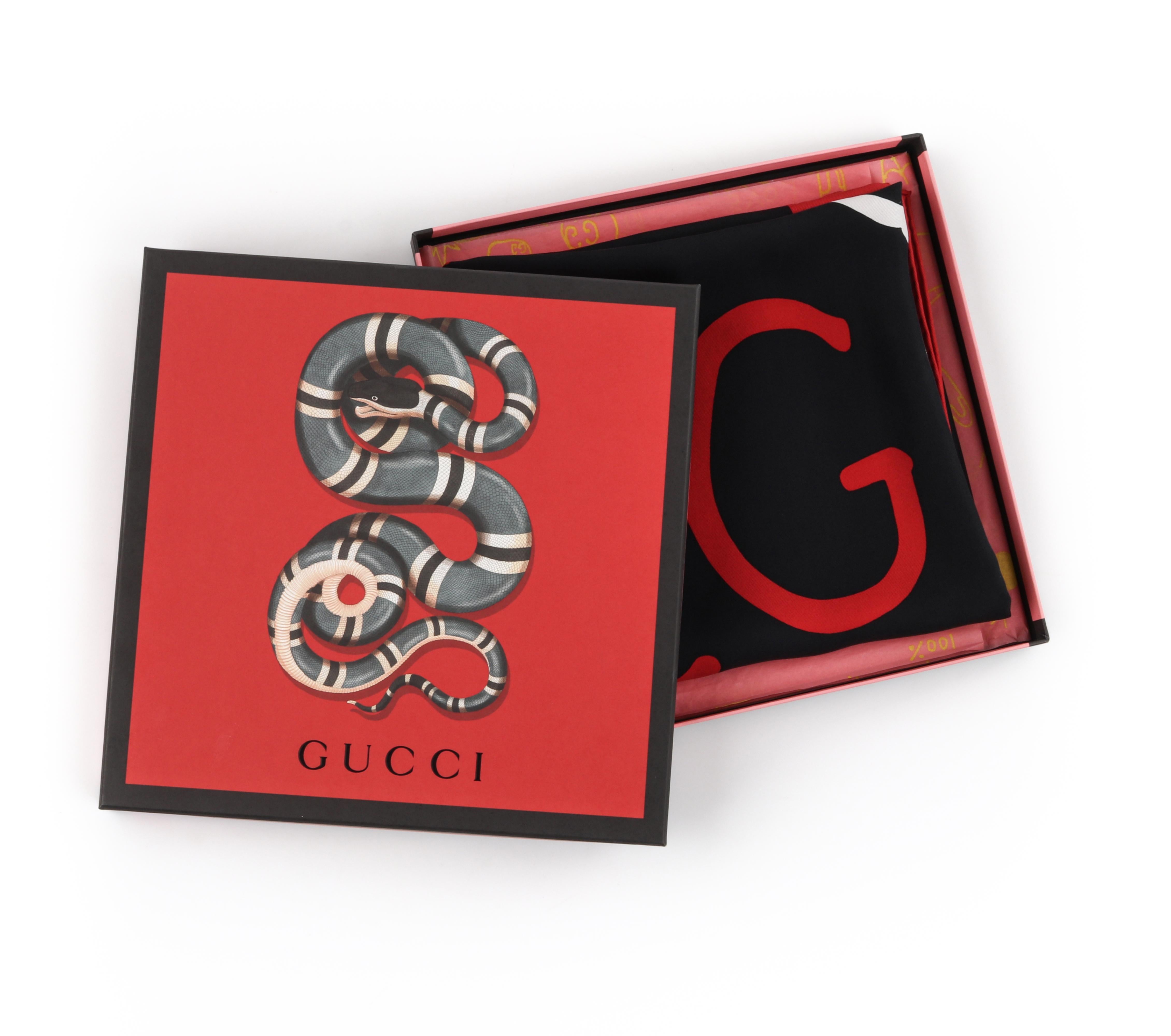 GUCCI 2017 Ghost Collection “Foulard GG Diamond” Red Black White Square Scarf
 
Brand / Manufacturer: Gucci 
Collection: 2017 Ghost Collection
Manufacturer Style Name: Foulard GG Diamond Scarf
Style: Square Scarf
Color(s): Shades of black, red, and