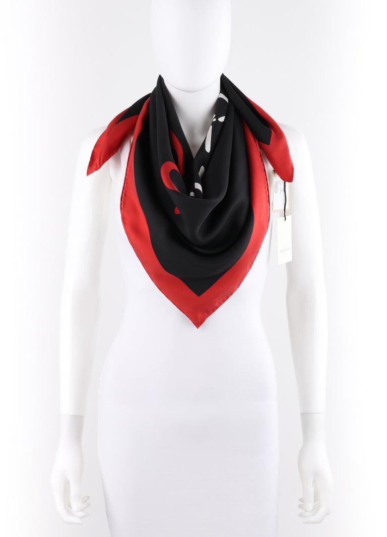 GUCCI 2017 Ghost Collection “Foulard GG Diamond” Red Black White Square  Scarf at 1stDibs
