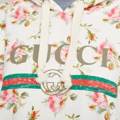 GUCCI 2017 ivory pink floral logo print jersey hoodie XS