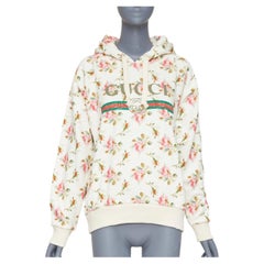 GUCCI 2017 ivory pink floral logo print jersey hoodie XS
