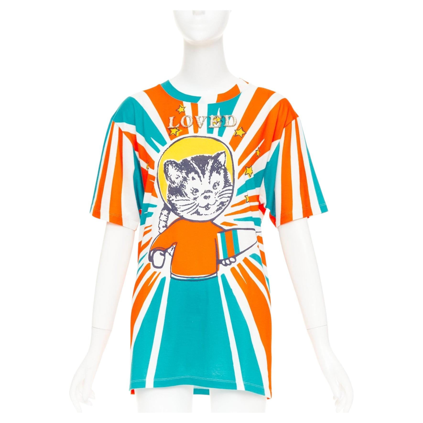 Gucci 2017 LOVED Space Cat Astronaut brodé perles orange bleu t-shirt S