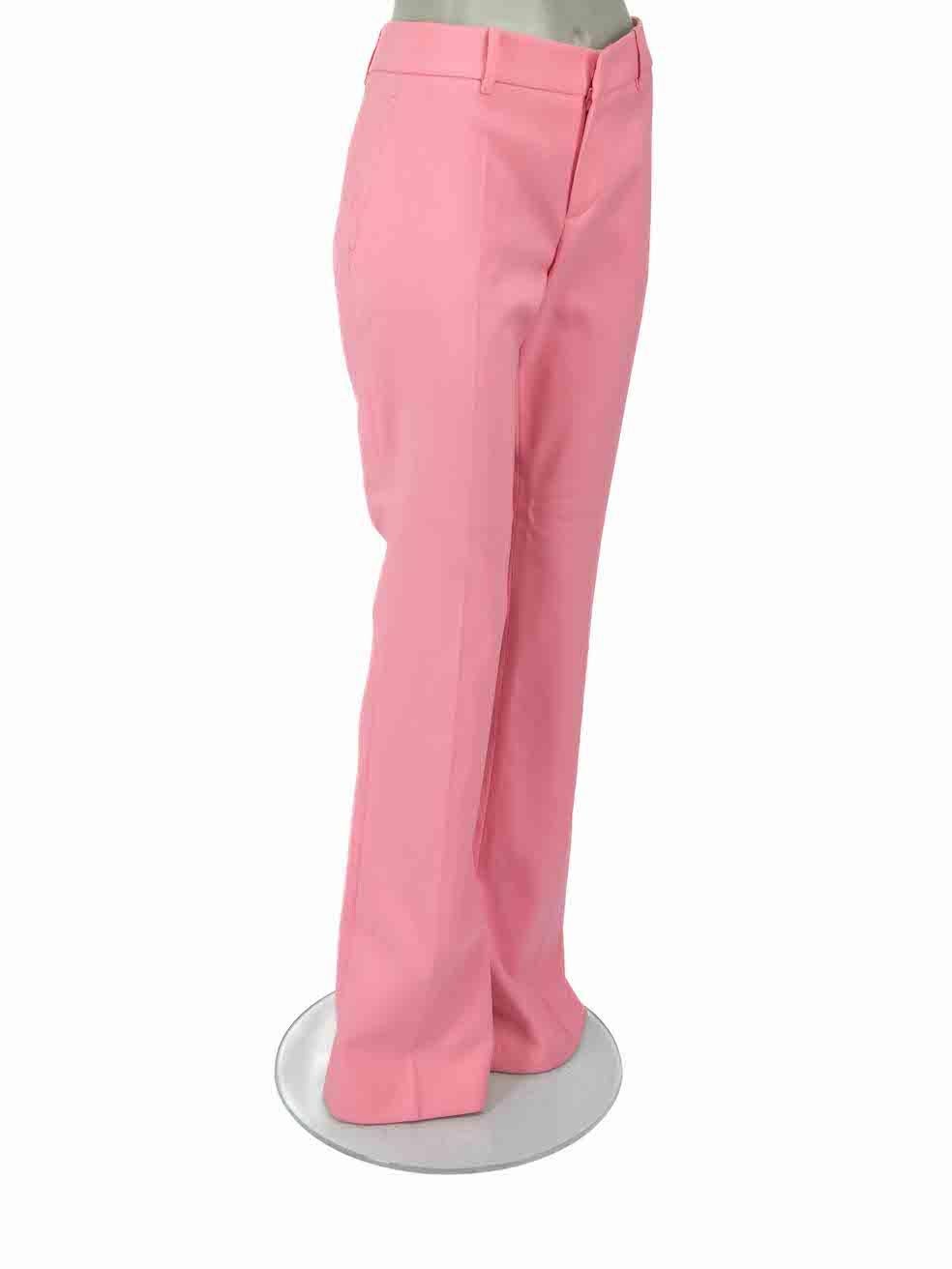 CONDITION is Never worn, with tags. Some colour discolouration to the inner right thigh due to poor storage of this new Gucci designer resale item.
 
 Details
 2017
 Pink
 Wool
 Flared leg trousers
 Low rise
 Front zip closure with clasp
 2x Front