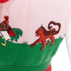 GUCCI 2017 pink green farmyard animal intarsia wool knit sweater vest XS