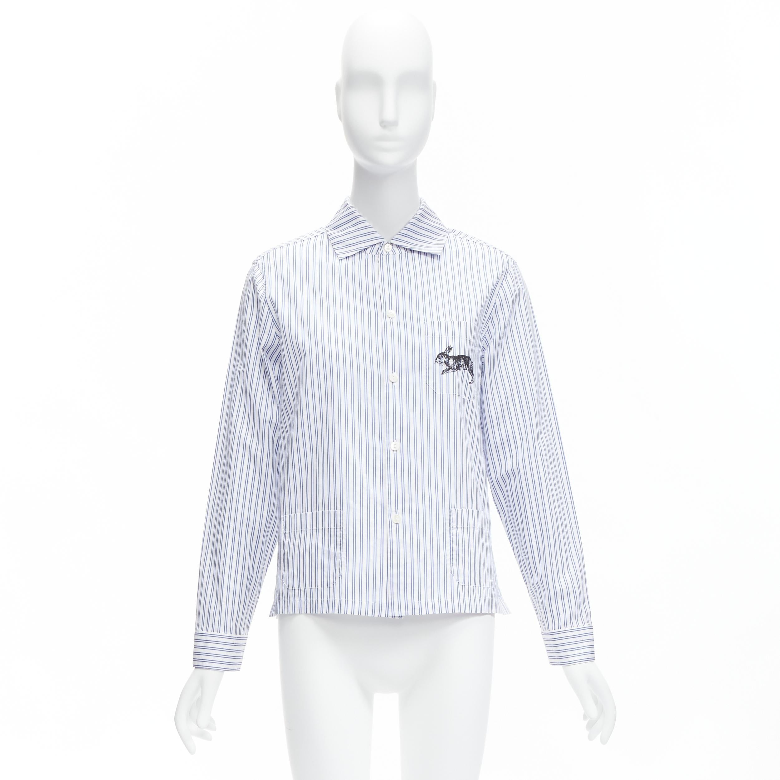 GUCCI 2017 rabbit print blue white striped cotton pyjama dress shirt IT44 L For Sale 5