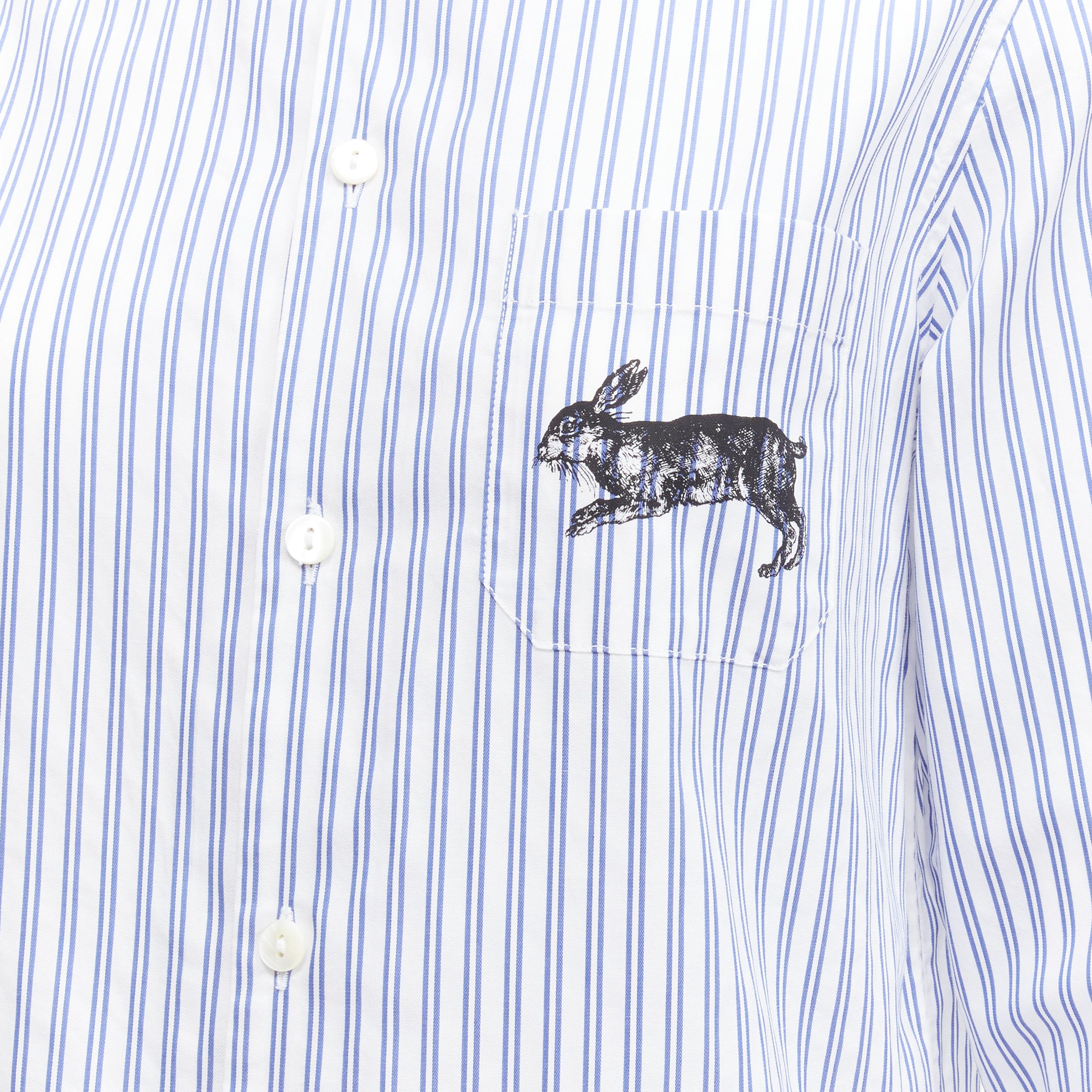 GUCCI 2017 rabbit print blue white striped cotton pyjama dress shirt IT44 L
Reference: LNKO/A02111
Brand: Gucci
Designer: Alessandro Michele
Collection: 2017
Material: Cotton
Color: White, Blue
Pattern: Striped
Closure: Button
Extra Details: Rabbit