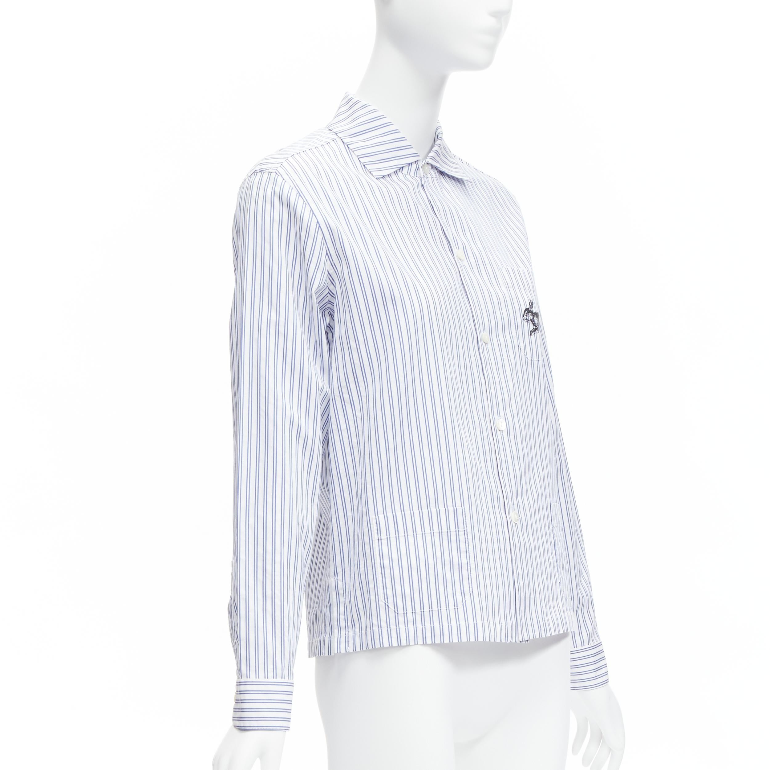Gray GUCCI 2017 rabbit print blue white striped cotton pyjama dress shirt IT44 L For Sale