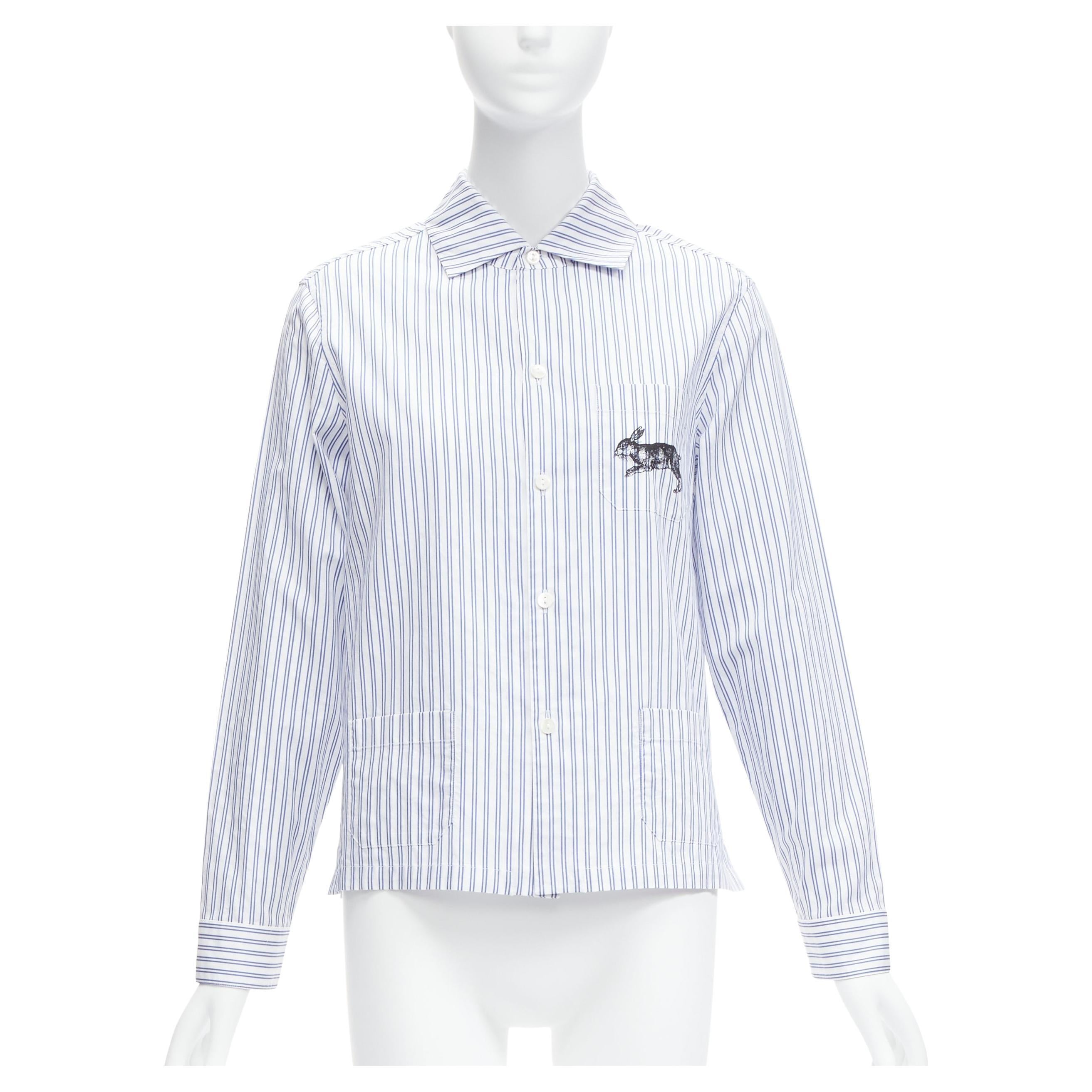 GUCCI 2017 rabbit print blue white striped cotton pyjama dress shirt IT44 L For Sale