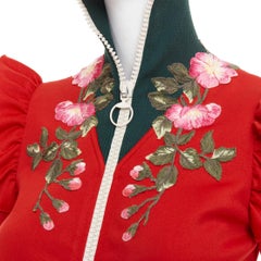 GUCCI 2017 red pink flower embroidery applique web trim ruffle zip track jacket
