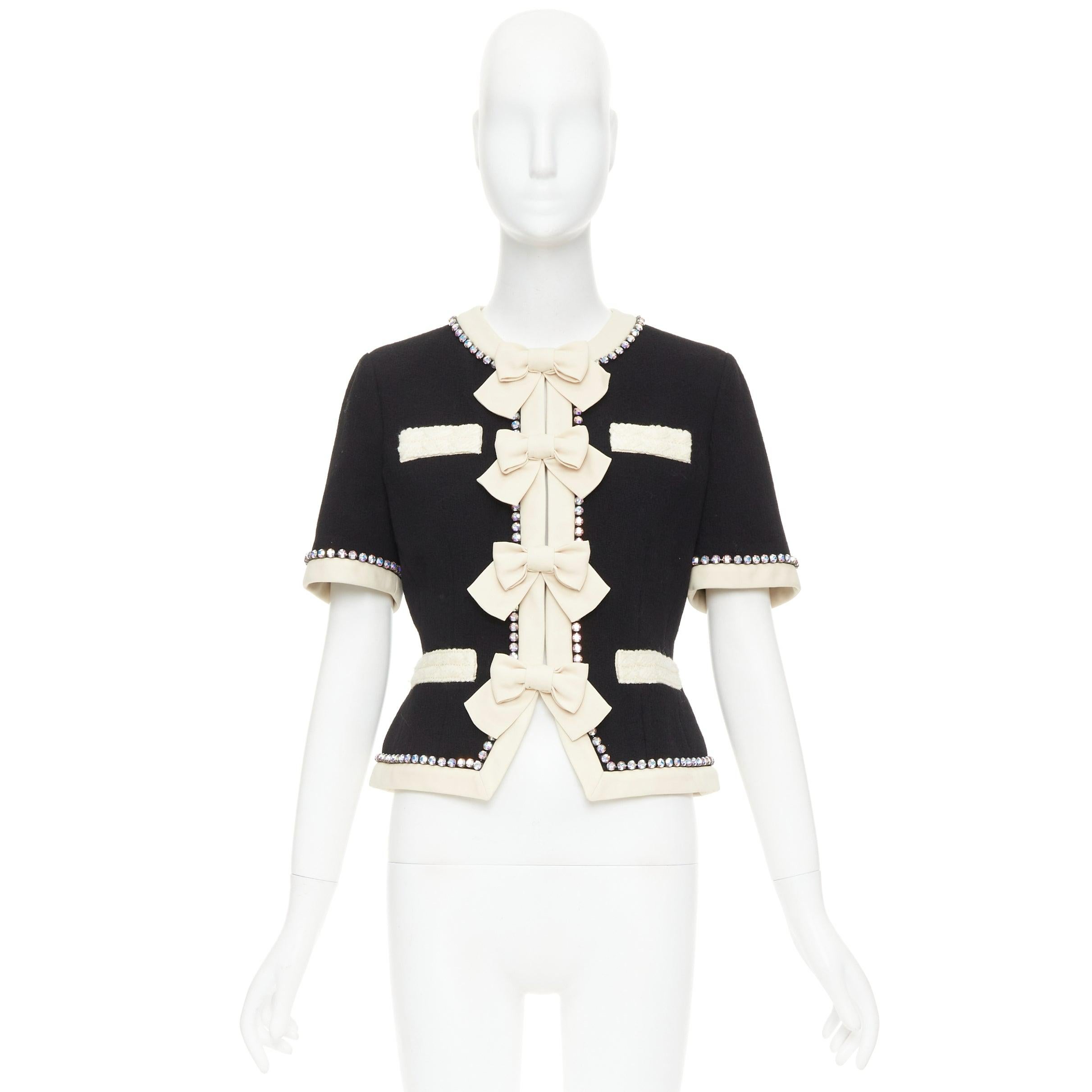 GUCCI 2017 Runway schwarz Kristall Schleife Swarovski verschönert Wolle Jacke IT40 S im Angebot 5