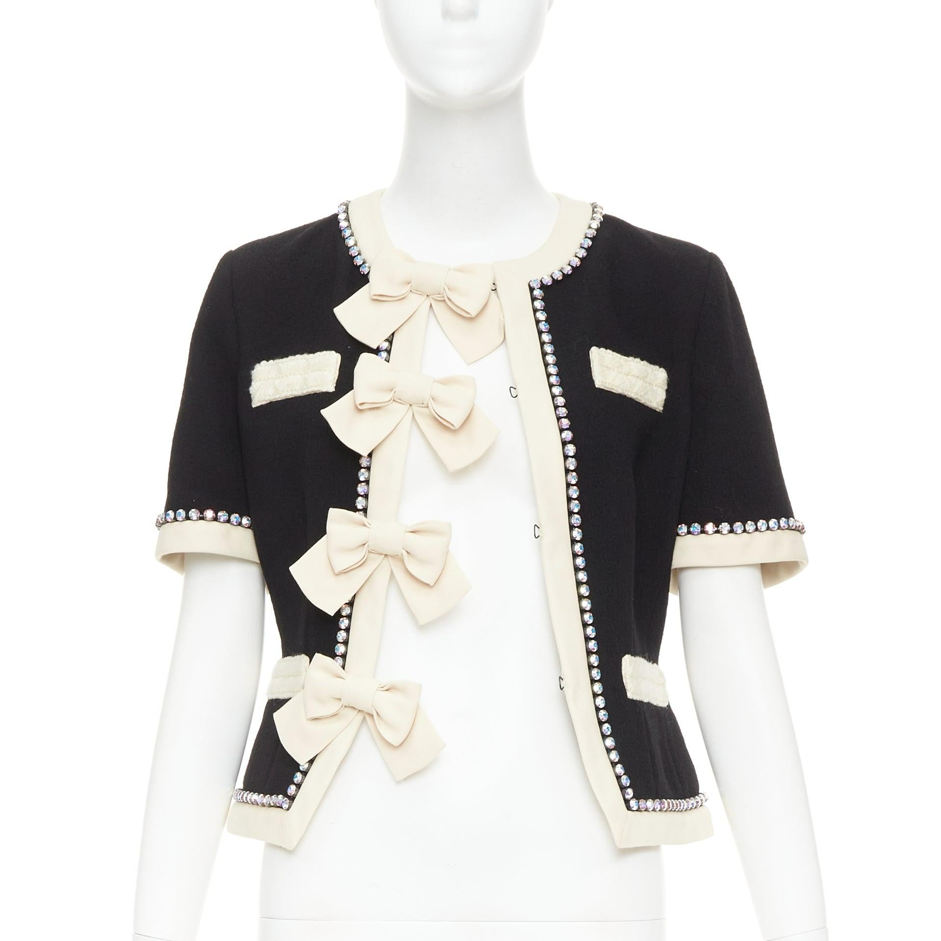 GUCCI 2017 Runway schwarz Kristall Schleife Swarovski verschönert Wolle Jacke IT40 S (Weiß) im Angebot