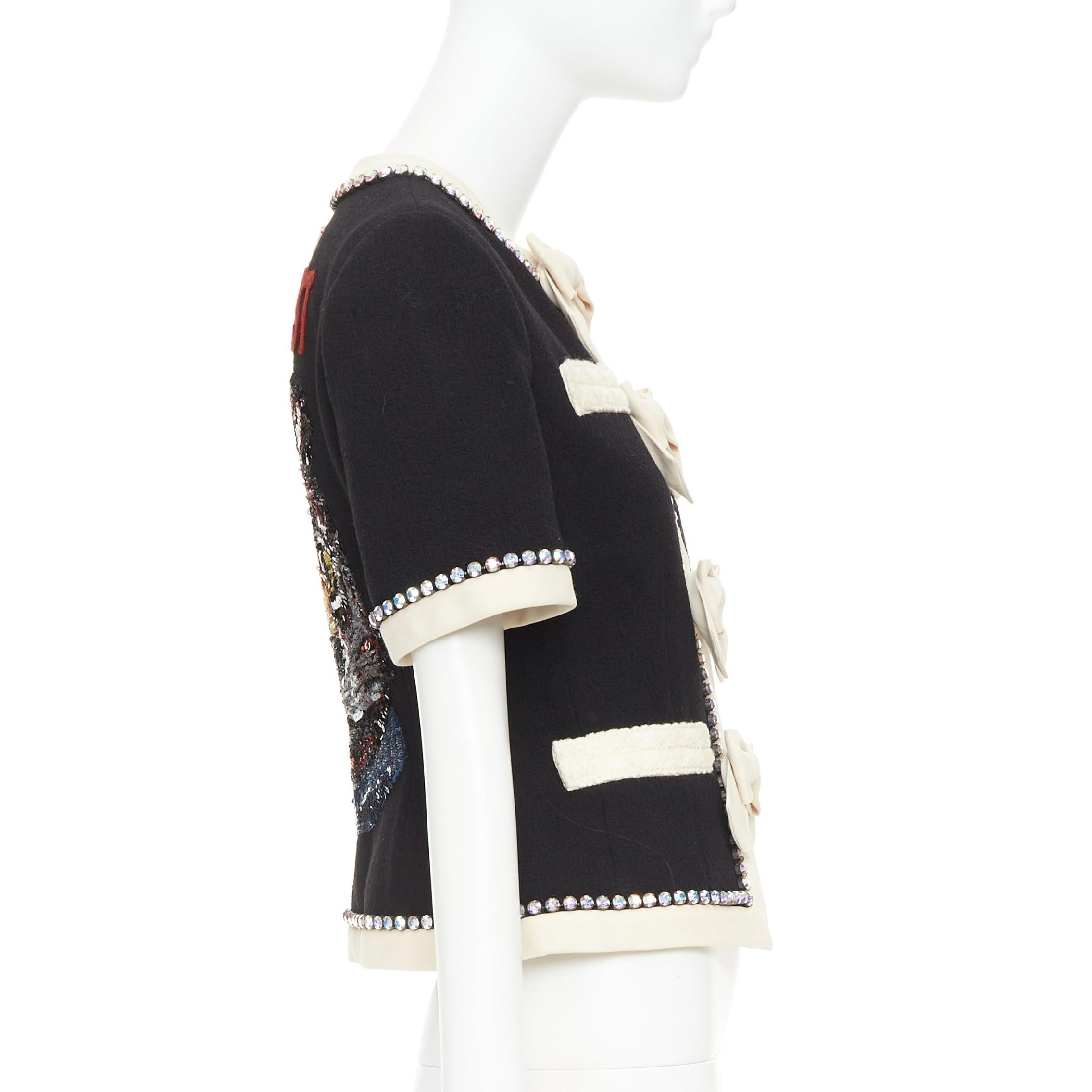 GUCCI 2017 Runway schwarz Kristall Schleife Swarovski verschönert Wolle Jacke IT40 S Damen im Angebot