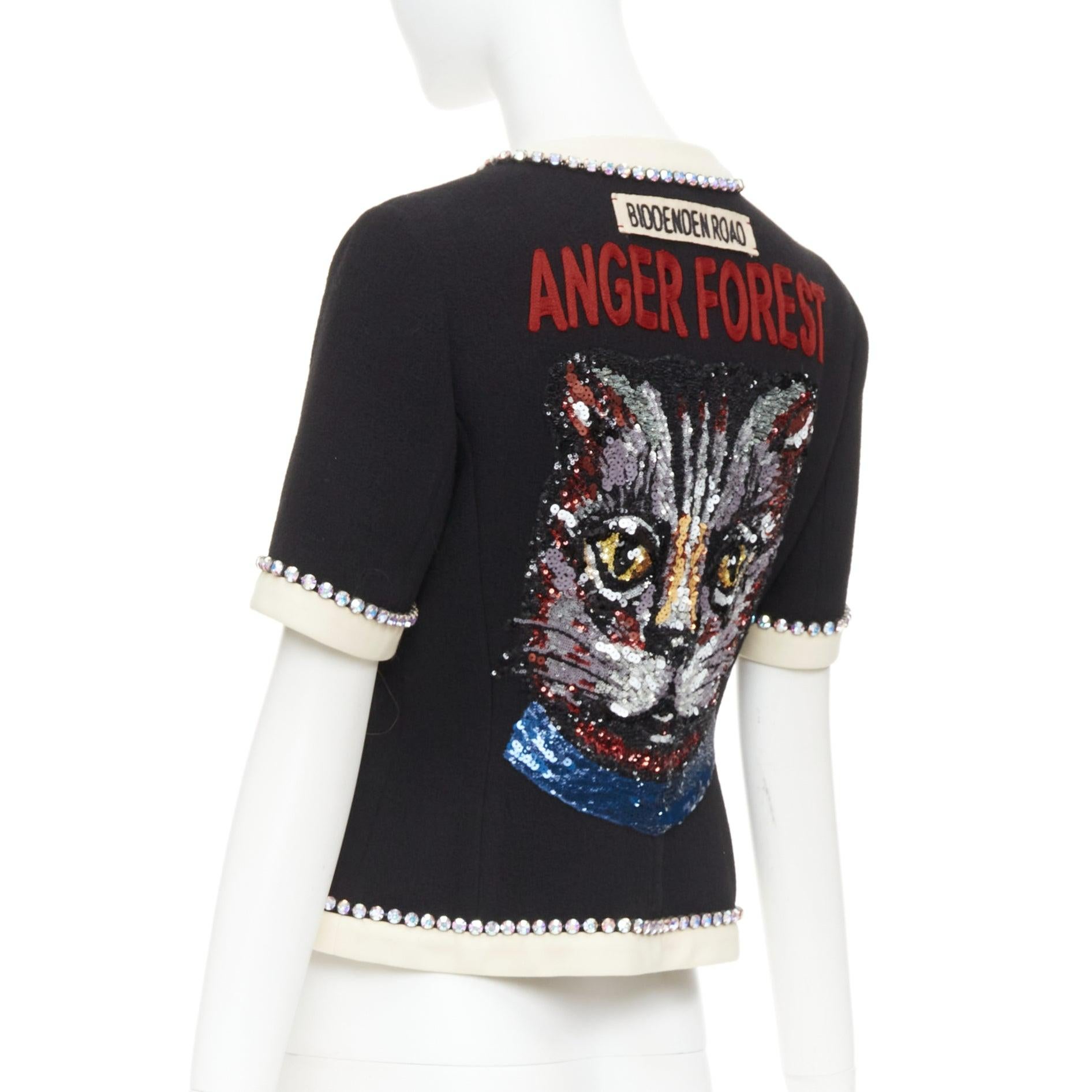 GUCCI 2017 Runway schwarz Kristall Schleife Swarovski verschönert Wolle Jacke IT40 S im Angebot 1