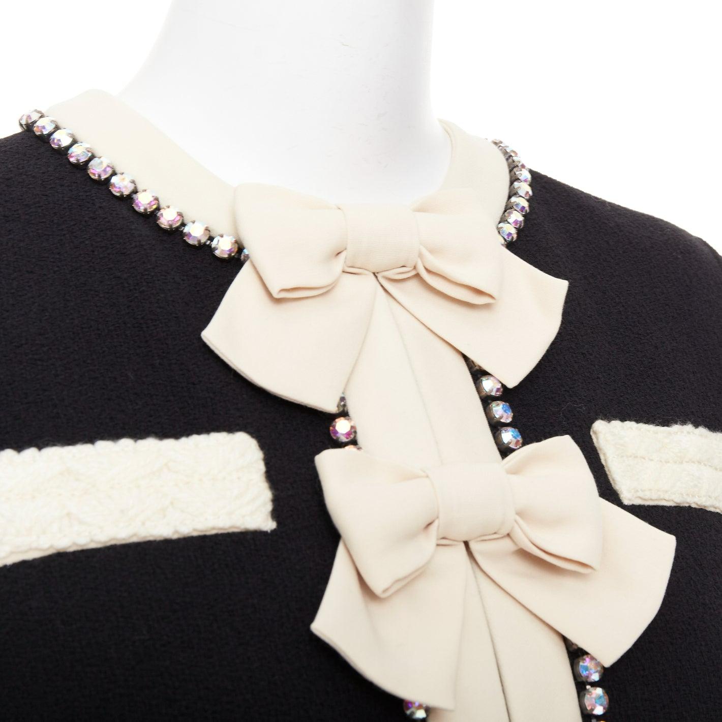 GUCCI 2017 Runway schwarz Kristall Schleife Swarovski verschönert Wolle Jacke IT40 S im Angebot 3