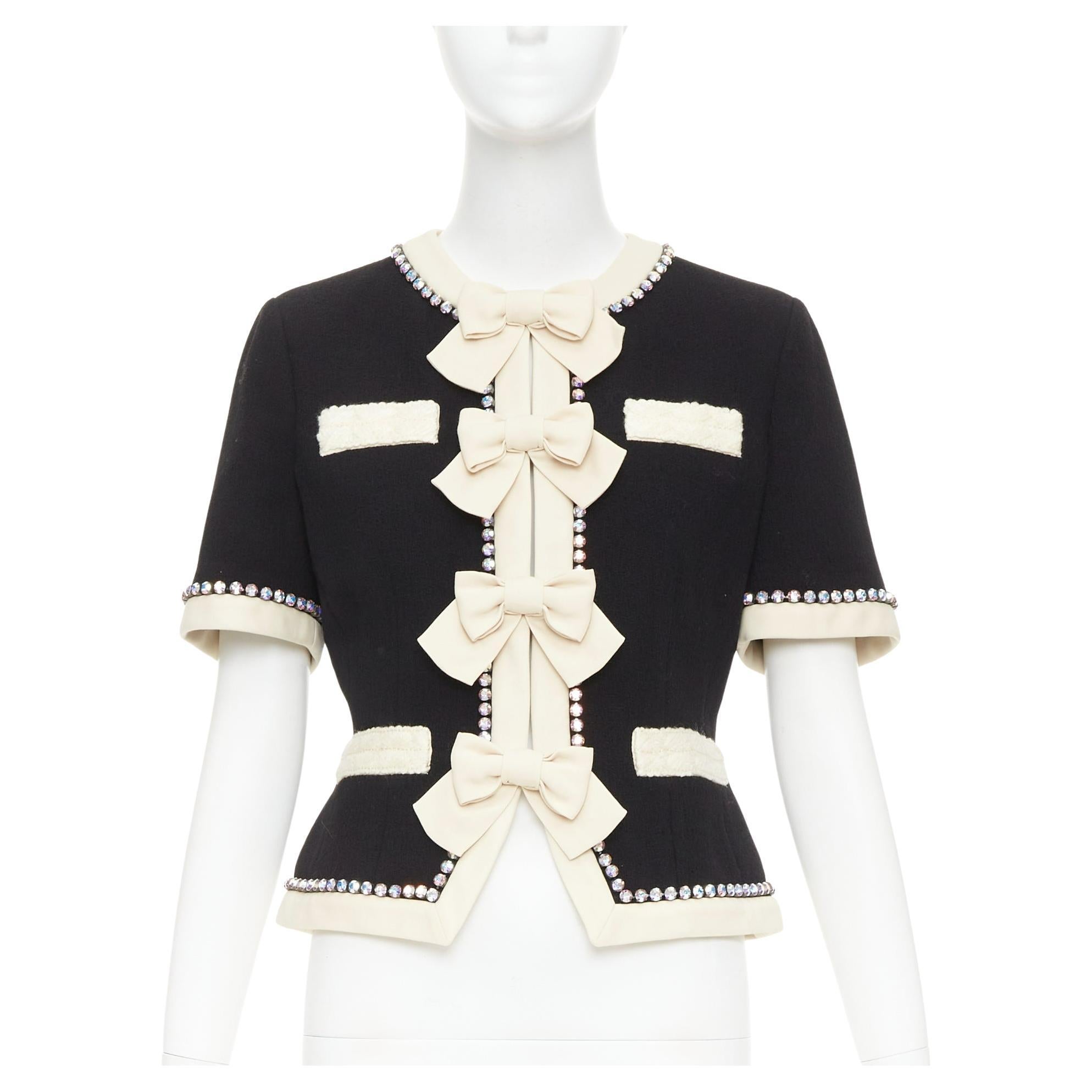 GUCCI 2017 Runway black crystal bow swarovski embellished wool jacket IT40 S