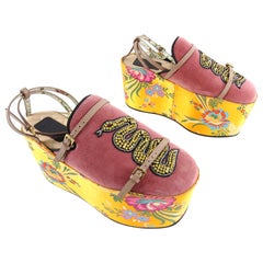 Gucci 2017 Runway Hannelore Pink Velvet Snake Brocade Slipper Platform