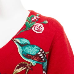 GUCCI 2017 Runway red wool Loved Bird red wool green embroidered sweater S
