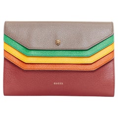 GUCCI 2017 Runway Totem rainbow brown leather flap envelop clutch bag