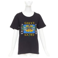GUCCI 2018 black cotton vintage logo embroidered dragonfly jersey tshirt XS