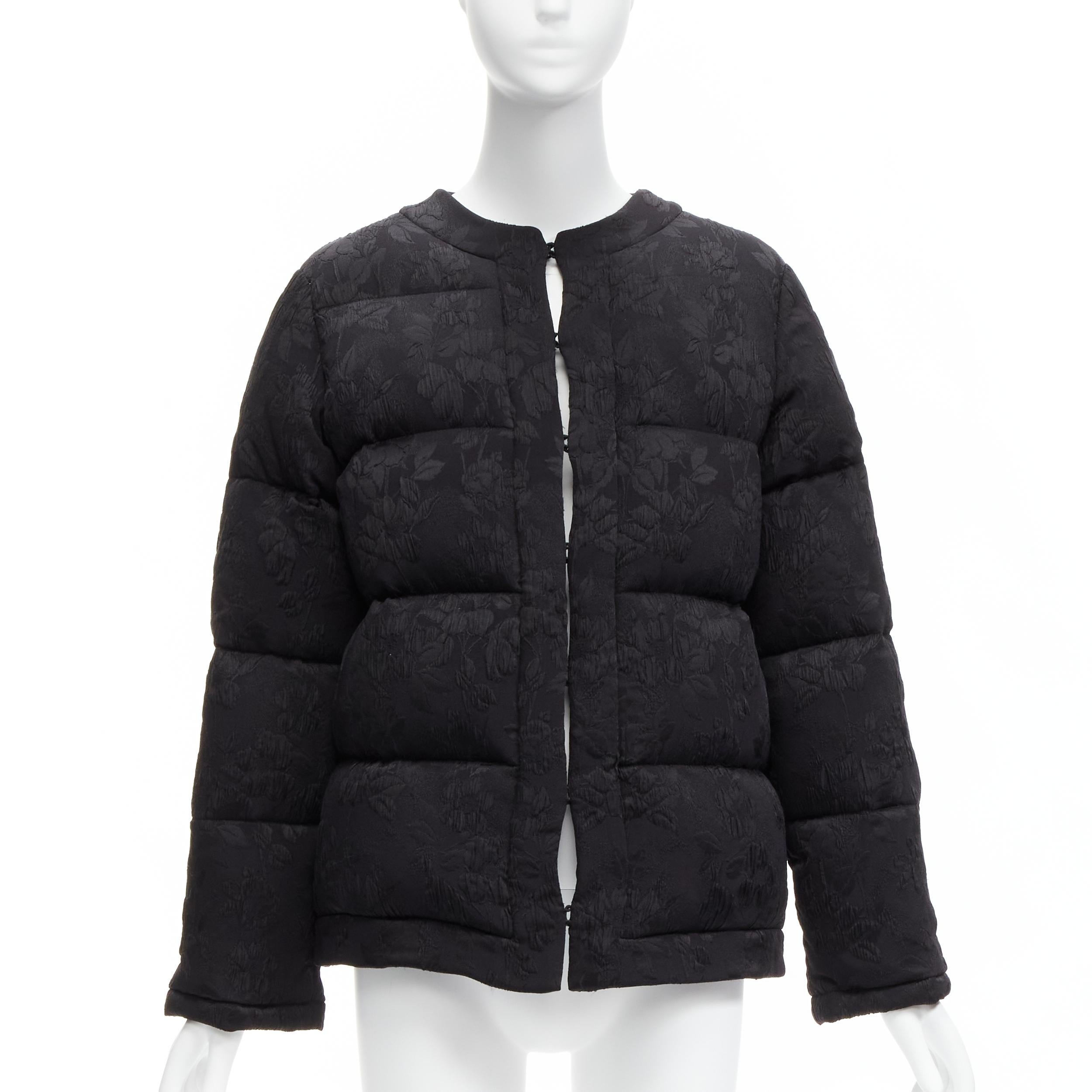 Black GUCCI 2018 black floral silk jacquard goose down padded puffer jacket IT38 XS