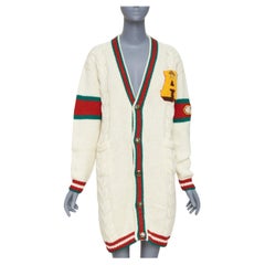 GUCCI 2018 cream wool A badge varsity long cardigan XXS Jennifer Lopez