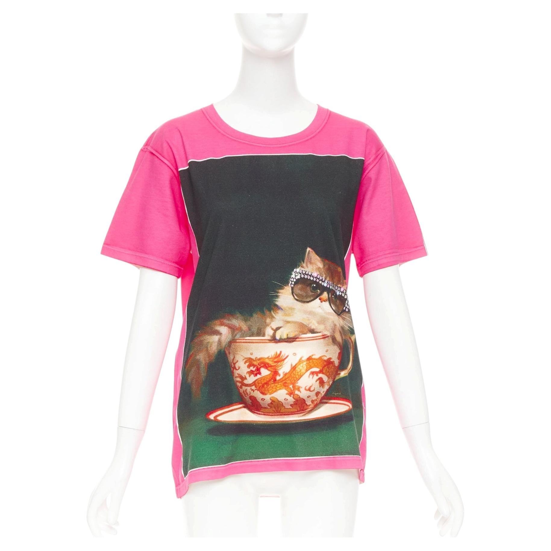 GUCCI 2018 Ignasi Monreal pink cotton Cat in Teacup graphic print t-shirt XS