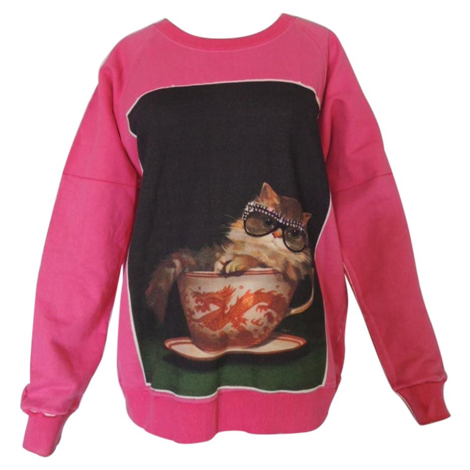 Gucci 2018 Ignasi Monreal Print Pink Cat Teacup Sweatshirt
