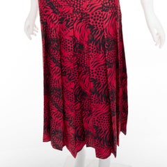 GUCCI 2018 Michele black red 100% silk tiger print pleated midi skirt IT38 XS