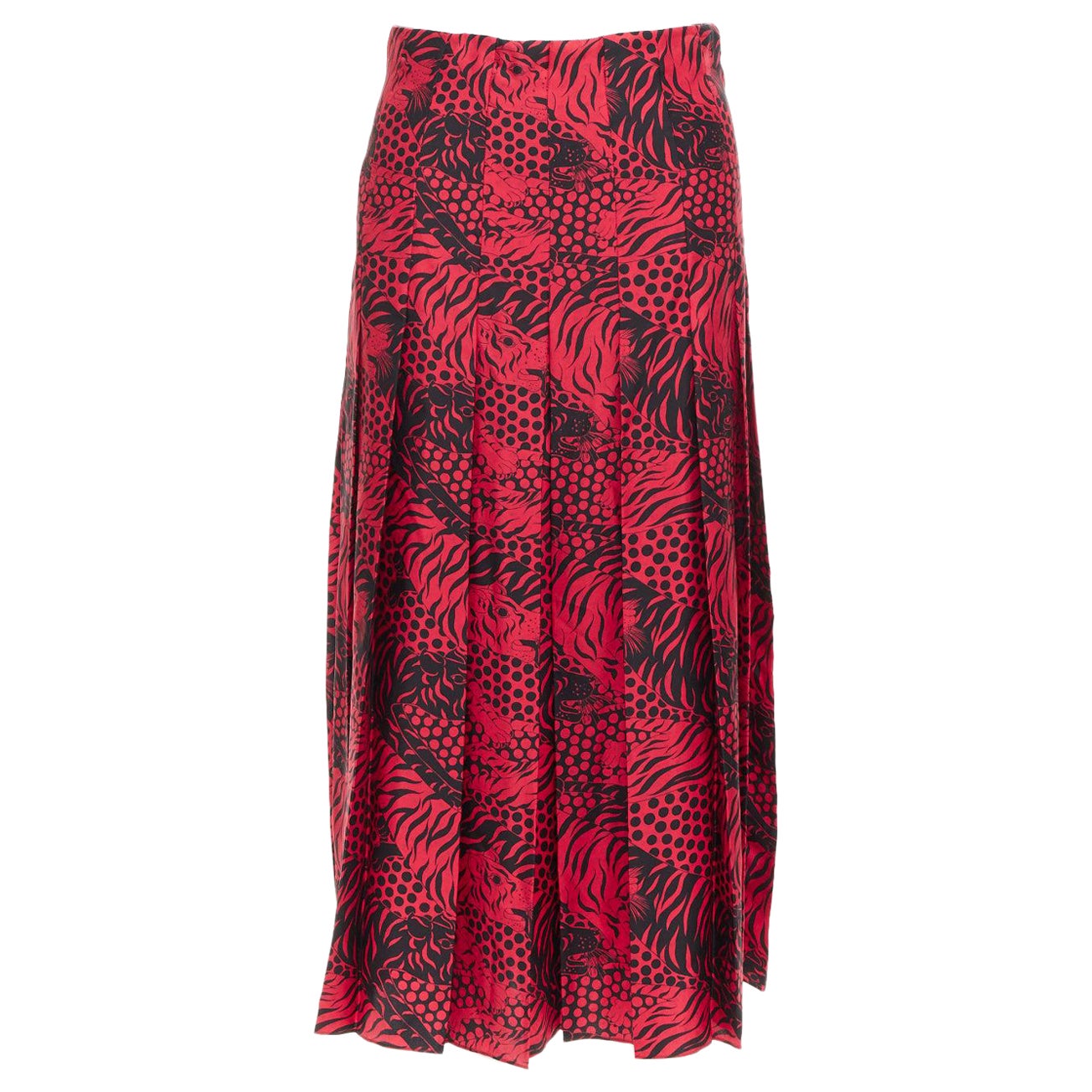 GUCCI 2018 Michele negro rojo 100% seda estampado tigre falda midi plisada IT38 XS en venta