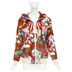 GUCCI 2018 Michele Bloom Nature Print red bow embroidery zip hoodie S