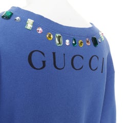 GUCCI 2018 MLB New York Yankees cotton multicolor jeweled bateau neck sweatshirt