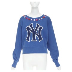 GUCCI 2018 MLB New York Yankees cotton multicolor jeweled bateau neck sweatshirt