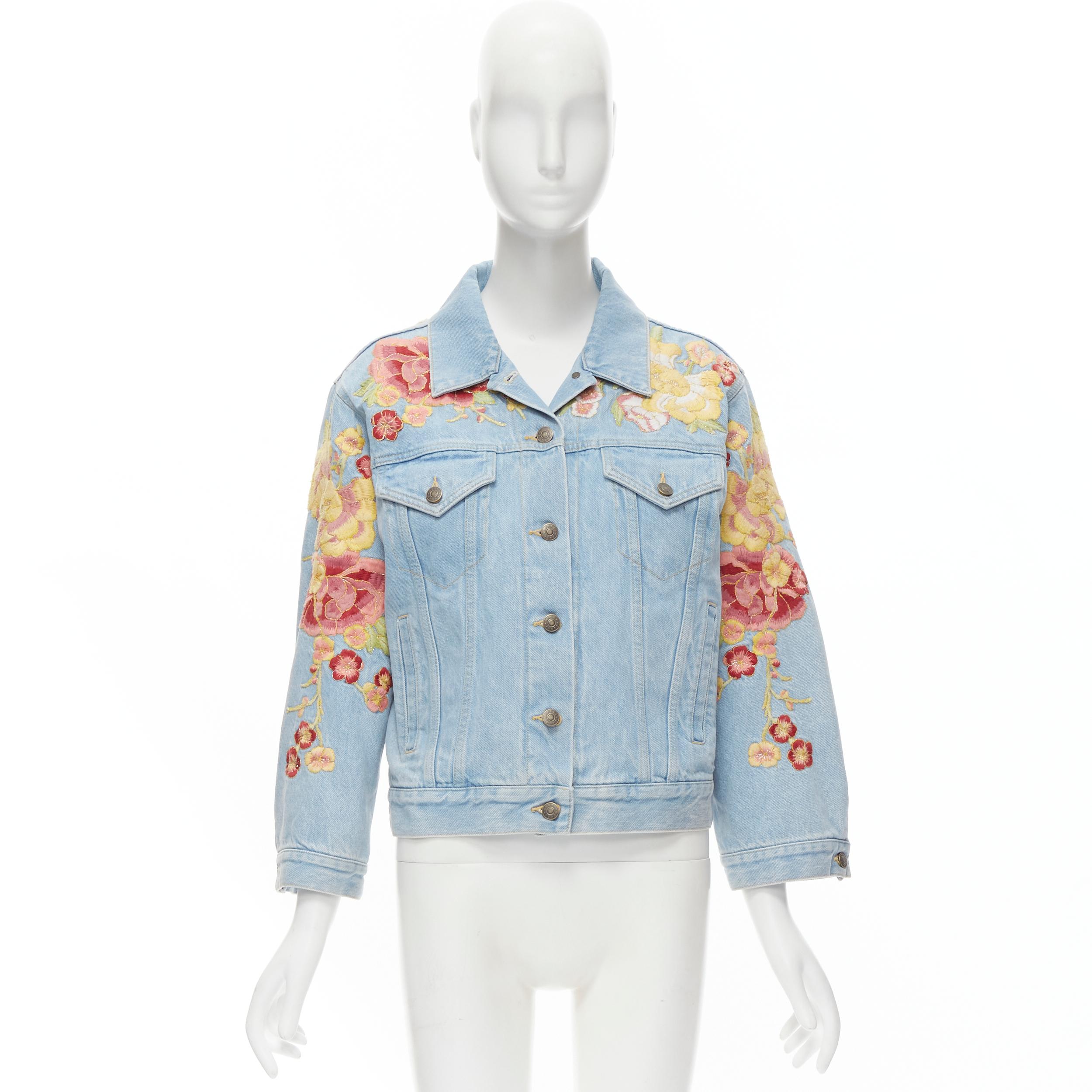 GUCCI 2018 oriental blossom floral embroidery light blue washed denim trucker ja 3