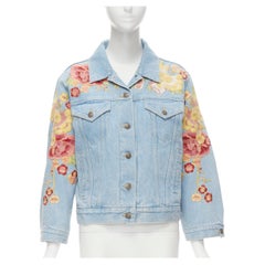 GUCCI 2018 oriental blossom floral embroidery light blue washed denim trucker ja