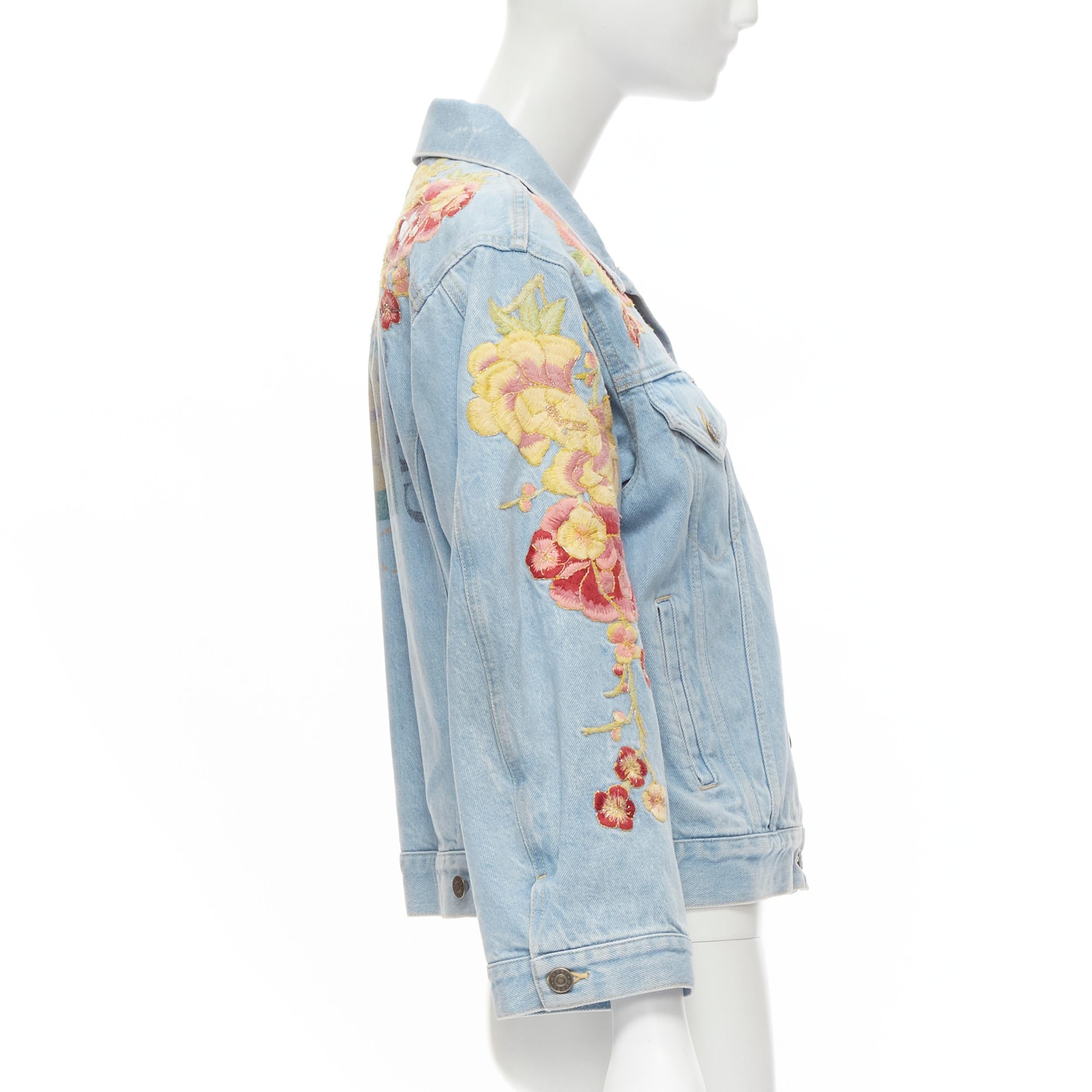 Gray GUCCI 2018 oriental blossom floral embroidery light blue washed denim trucker ja