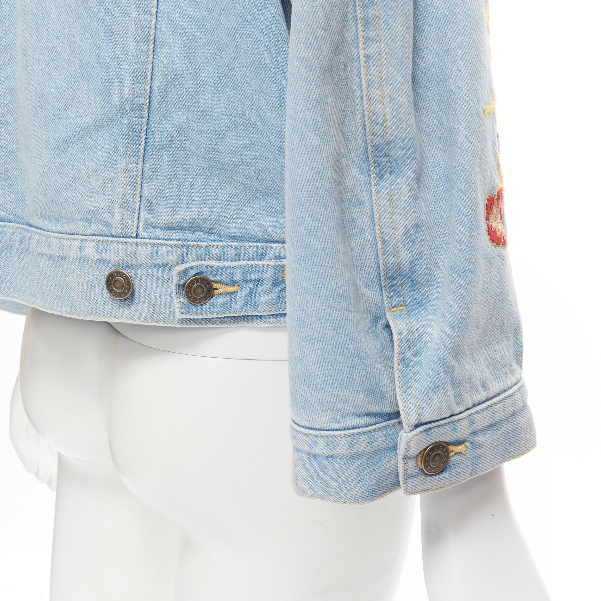 GUCCI 2018 oriental blossom floral embroidery light blue washed denim trucker ja 1