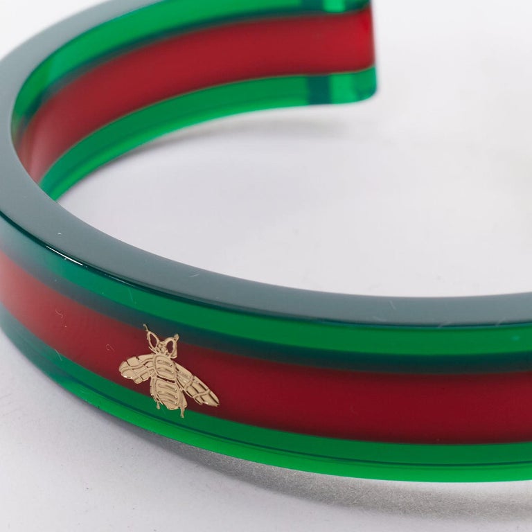 Gucci Skeleton Clear Rectangular Watch with Red and Green Stripe Strap GUCCI 2018 Plexi Web green red 143.5 skeleton dial  main image 3
