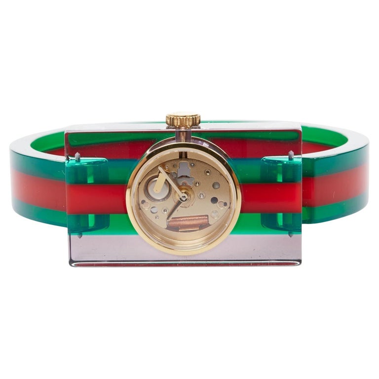 GUCCI 2018 Plexi Web green red skeleton dial rectangular