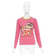 GUCCI 2018 Runway Ignasi Monreal Cat in Teacup pink wool knit sweater S