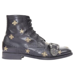 GUCCI 2018 Runway Queercore bee star embroidered leather brogue boot EU39.5