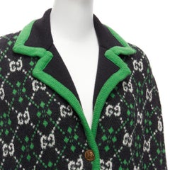 GUCCI 2018 white black GG monogram alpaca wool green trim knit coat S