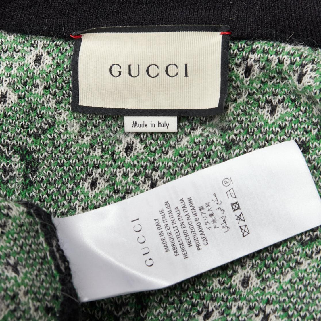 GUCCI 2018 white black GG monogram alpaca wool green trim knit coat S For Sale 5