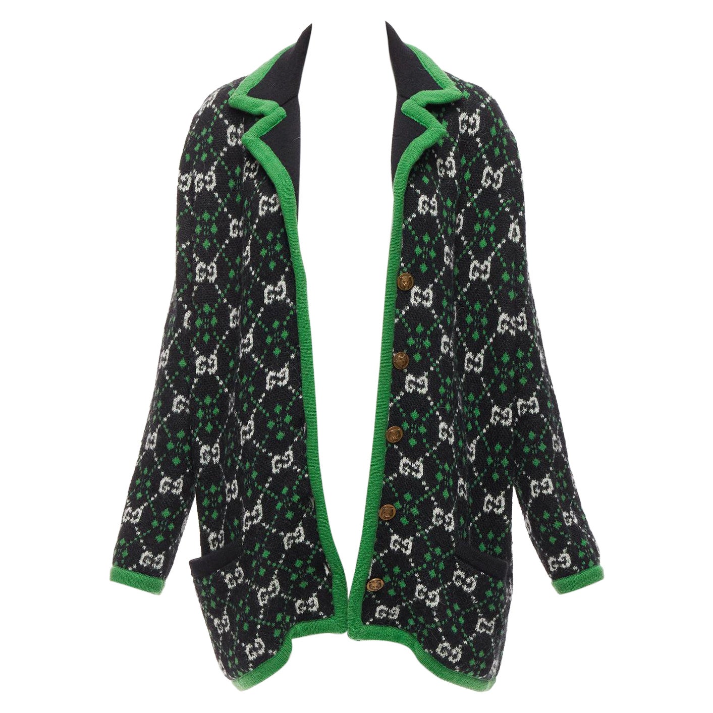 Gucci 2018 bianco nero GG monogram lana alpaca verde cappotto maglia S