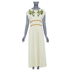 Robe longue GUCCI 2019 en jersey beige, à broderies florales en cristaux, coupe empire, taille S